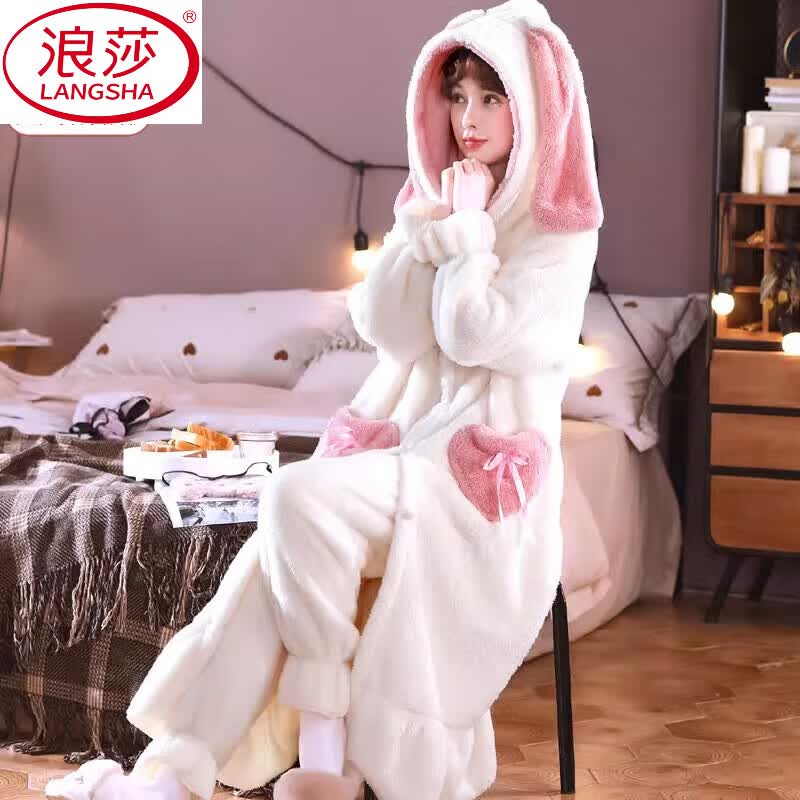 ��ɯ��LangSha������������˯��Ů��װ�ɰ����޼Ӻ񳤿�˯���ﶬɺ���ޱ�ů�Ҿӷ� �̰װ���JM(��+��) M 80-100��