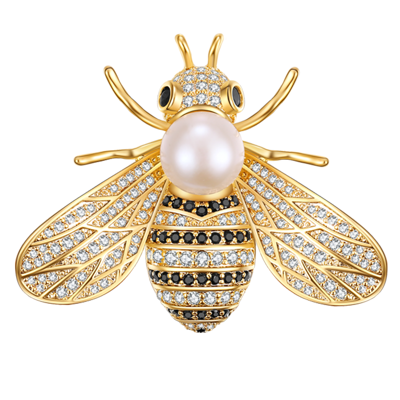 MELUXE珠宝 小蜜蜂胸针一款两戴珍珠胸针/毛衣链女 送女友生日礼物 淡水珍珠（配链子）