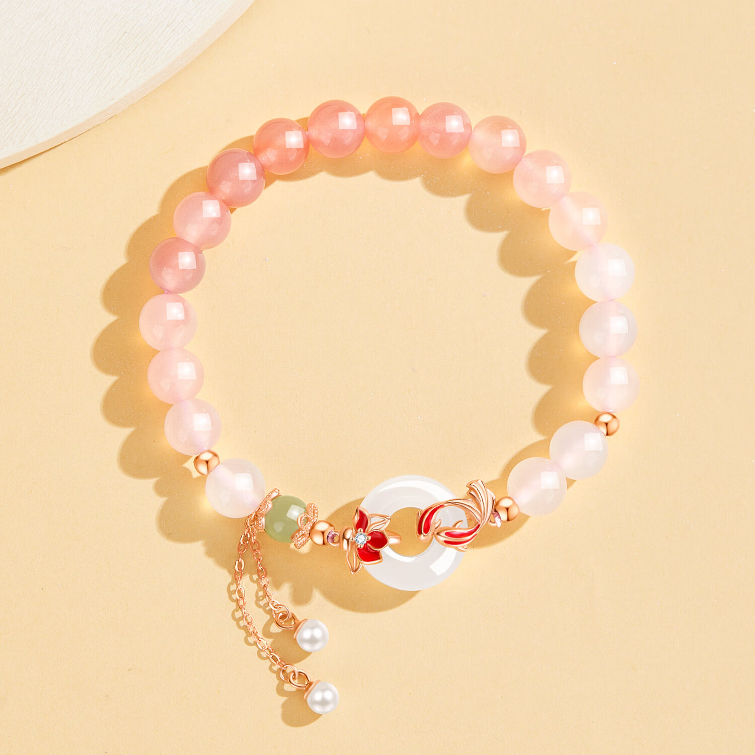 老凤祥和田玉锦鲤平安扣银手链女生转运珠手串教师节生日礼物女友老婆 锦鲤戏莲平安扣手链*品牌礼盒 241元