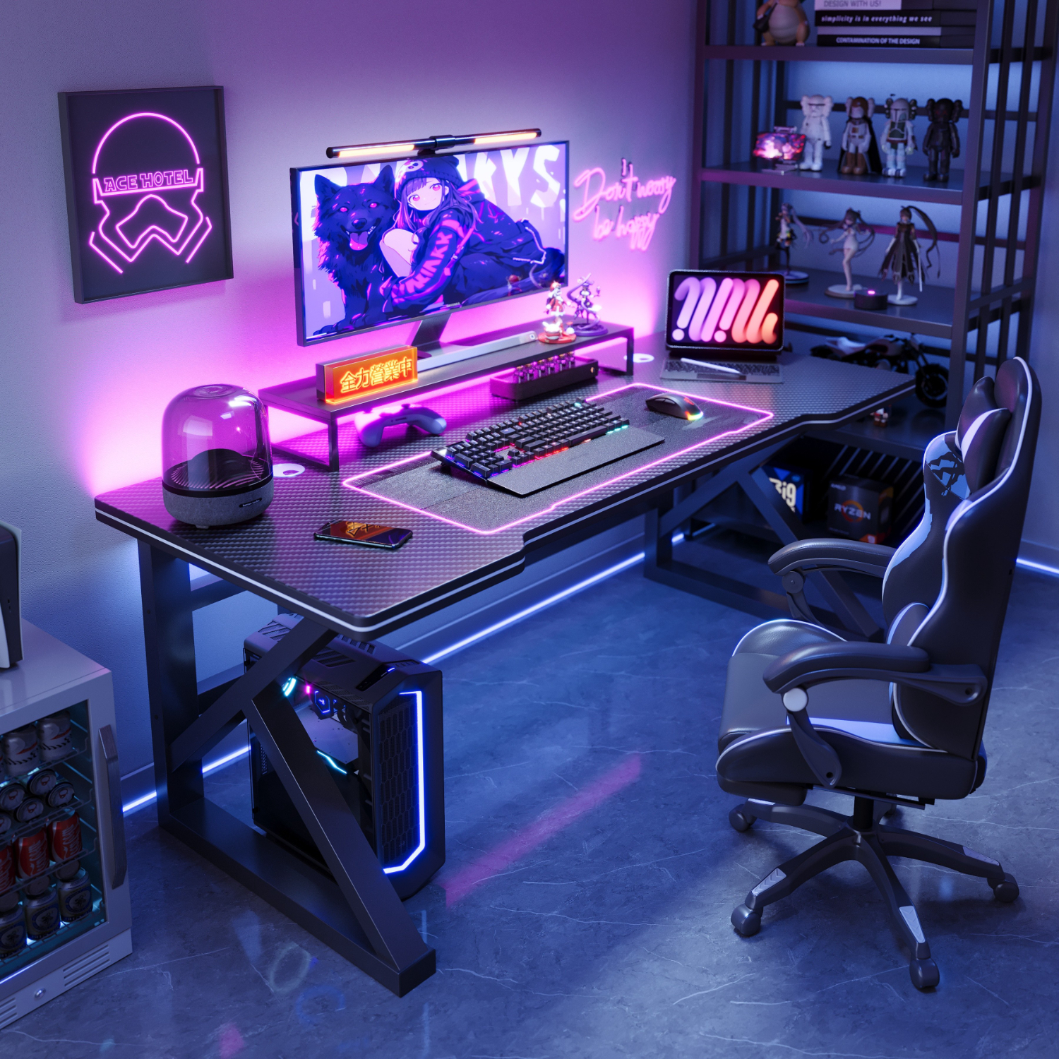 甄严选电脑桌台式电竞桌椅套装组合桌子办公家用桌学习桌书房书桌写字桌 【黑架+黑碳纤纹面】单桌120*60 93.98元