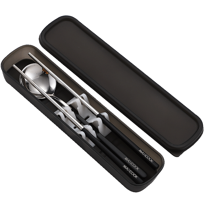 美厨（maxcook）304不锈钢筷子勺子餐具套装 创意便携式筷勺三件套黑色 MCGC850