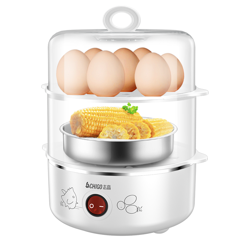 志高（CHIGO）煮蛋器双层家用蒸蛋器 防干烧煮蛋神器 蒸蛋机可煮14个蛋配304不锈钢蒸碗 ZDQ210