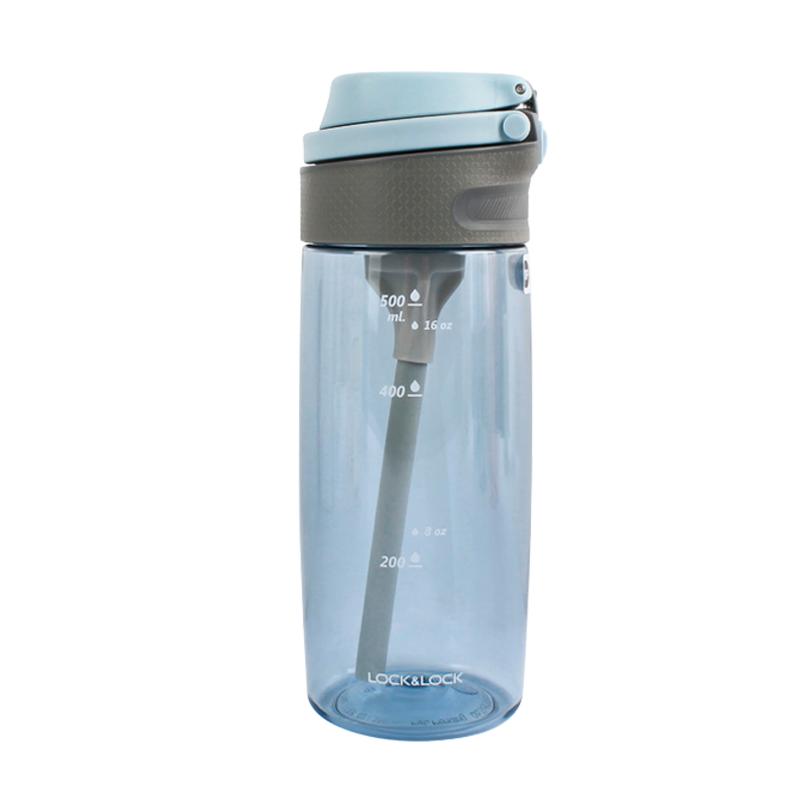 乐扣乐扣 一键式吸管水杯 便携防漏运动水壶 带刻度学生塑料水杯子ABF764BLU蓝色550ml