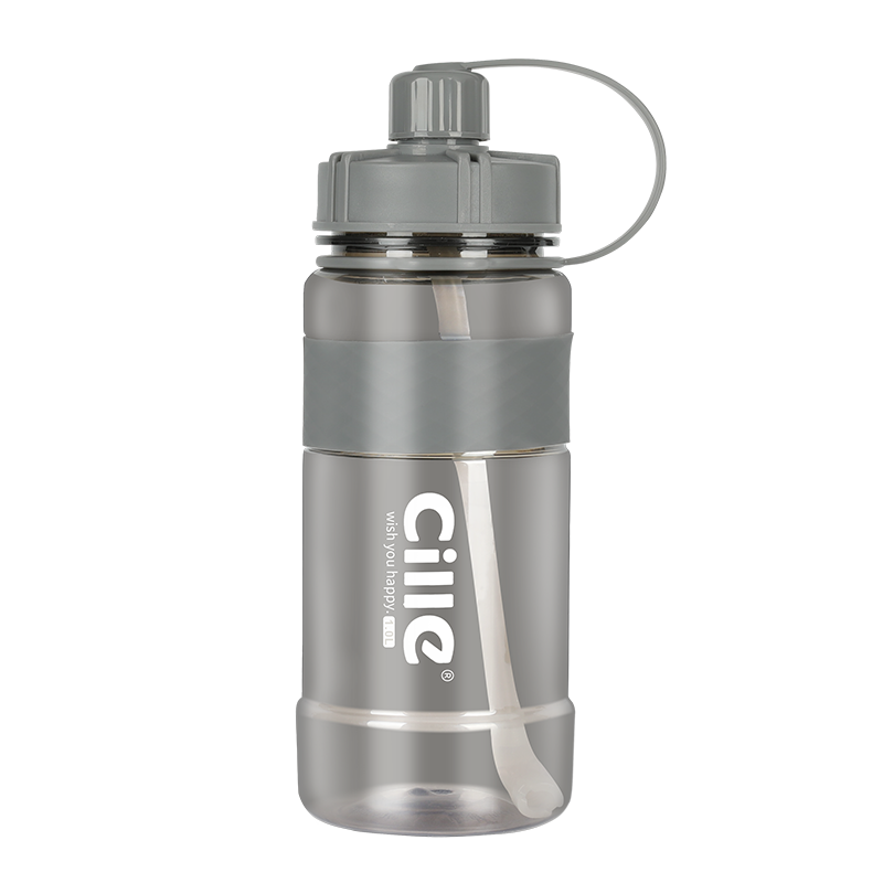 希乐 大容量塑料水杯 成人吸管杯子男便携运动水壶户外健身太空杯水桶杯DS-058 1000ml 灰色