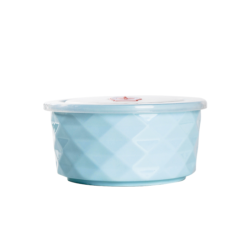佳佰 陶瓷碗饭盒带盖 保鲜碗保鲜盒饭碗 微波炉适用 泡面碗保鲜碗850mL（璀璨）