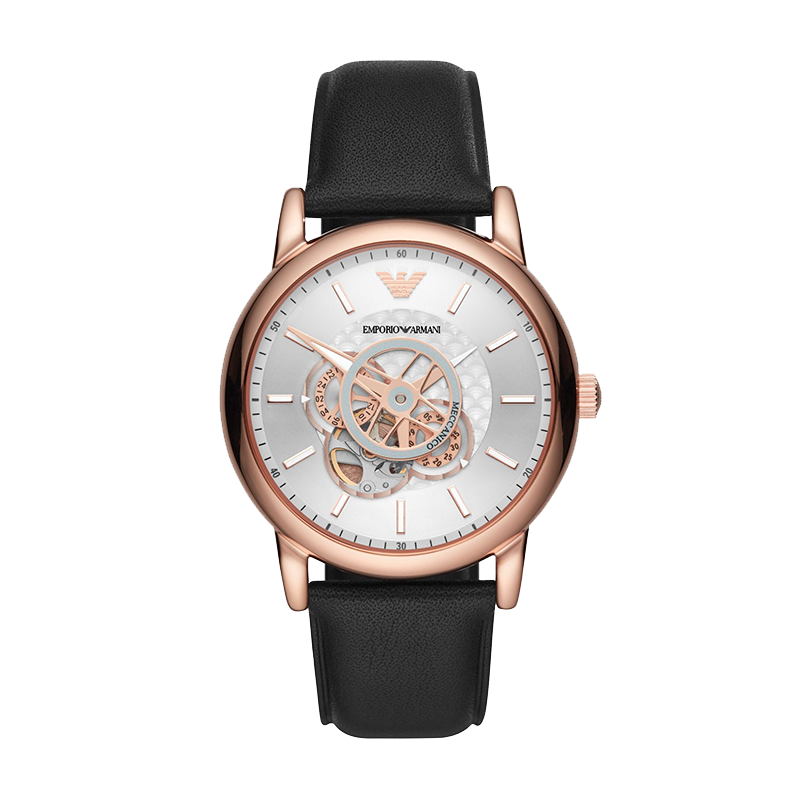 阿玛尼(Emporio Armani)手表  镂空设计时尚欧美表气质皮带机械腕表AR60013 送男友礼物 生日礼物