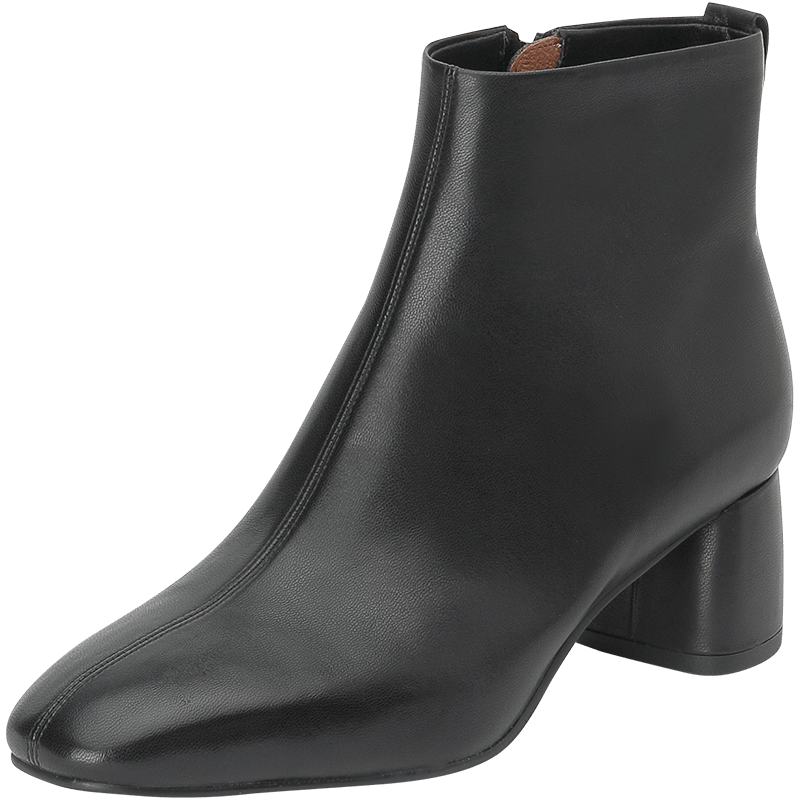 真美诗冬新款女子短靴瘦瘦靴粗跟英伦风女靴商场同款ZC121DD0 黑色 39