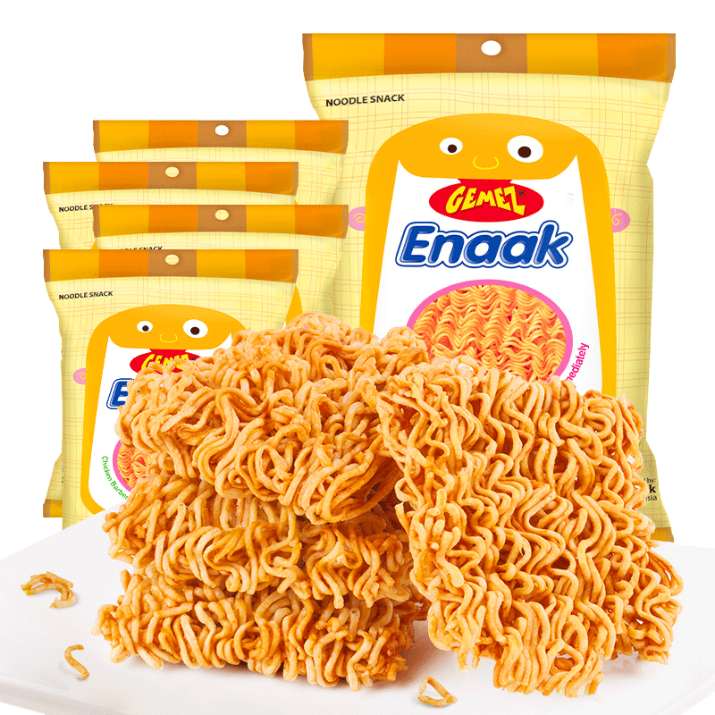 印尼进口（GEMEZ Enaak）小鸡干脆面 方便面 干吃面休闲零食 烧烤鸡肉味 16g*4包