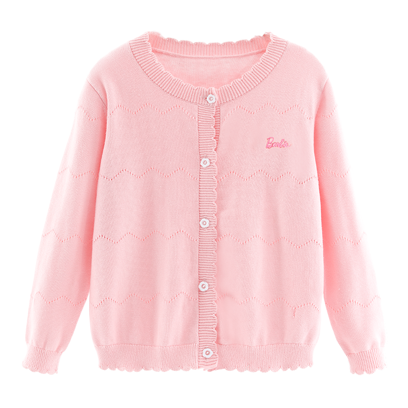 芭比女童开衫针织外套秋装宝宝洋气棉儿童薄款大童上衣 BD910013粉色 130cm（适合125-135cm）