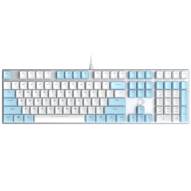 达尔优（dareu）机械师合金版 机械键盘 有线键盘 游戏键盘 108键EK815单光 女生 电脑键盘  白色蓝色 青轴