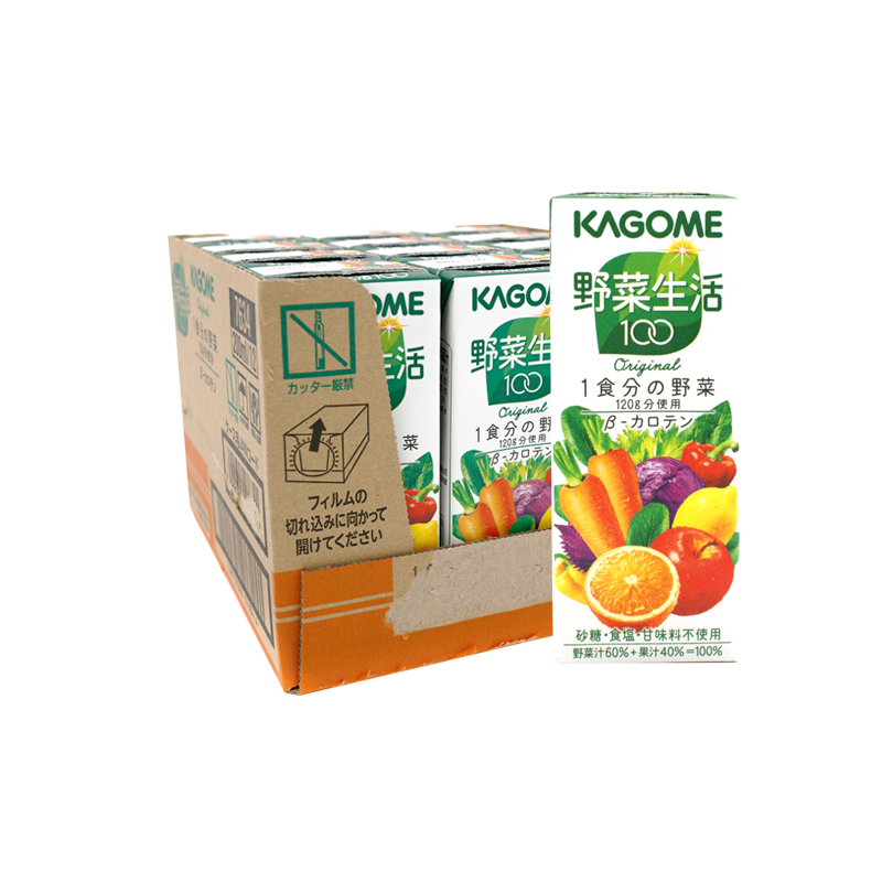 日本进口kagome可果美橙汁复合果蔬汁野菜生活100原味早餐蔬菜汁饮料200ml*12瓶