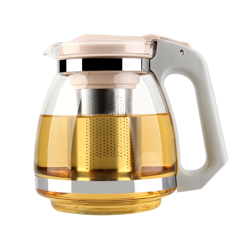 金熊 玻璃茶壶 大容量花草茶壶 304不锈钢过滤内胆泡茶器易清洁茶具1.5L T101杏色