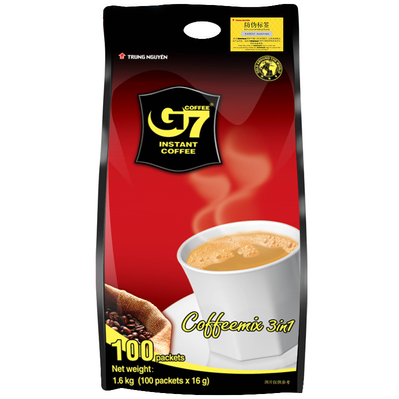 越南进口 中原G7三合一速溶咖啡1600g (16gx100条）