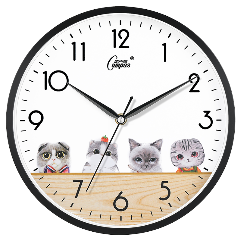 康巴丝（COMPAS）挂钟 创意简约钟表客厅石英钟表挂墙卧室时钟 c2855 可爱猫咪