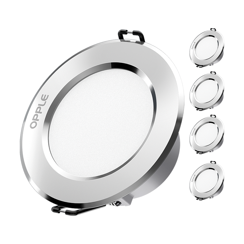 欧普照明（OPPLE）五只装LED筒灯天花灯 铝材砂银款【3瓦双色】 开孔7-8厘米