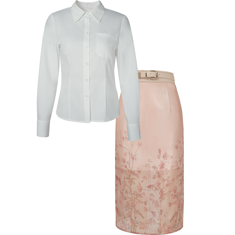 原创设计师女装女巫和骑气质白衬衣国风印花半裙两件套2022春新款套装女 白色 M