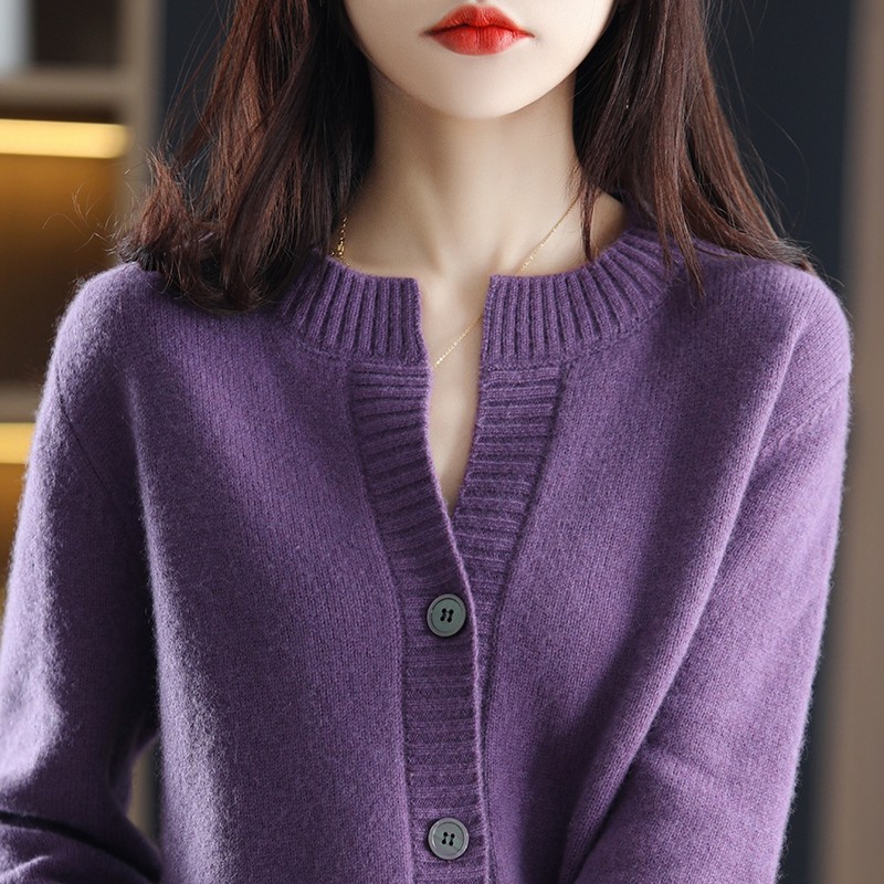 煦薇2022春装新款针织衫女开衫纯色毛衣外套小衫上衣外搭女 3666洋紫色 #3XL(建议131-145斤)