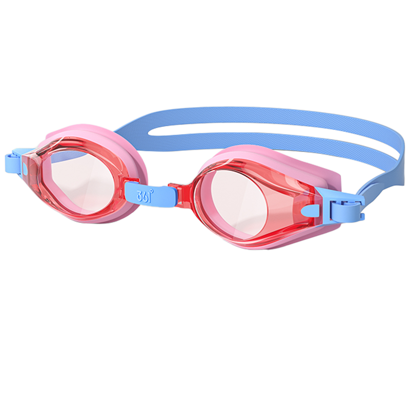 361度儿童泳镜高清防水防雾男女童通用专业潜水游泳眼镜套装 玫粉+泳帽