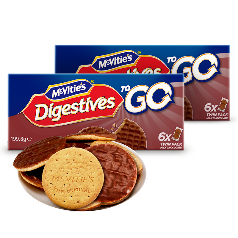 英国进口 麦维他（Mcvitie‘s） 全麦粗粮酥性巧克力味消化饼干 6袋分享装199.8g*2 双包装 代餐零食 进口饼干