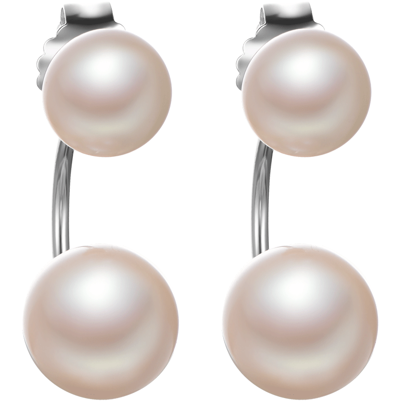京润 雅容淡水珍珠耳钉S925银镶耳饰耳环白色5-9mm附证书