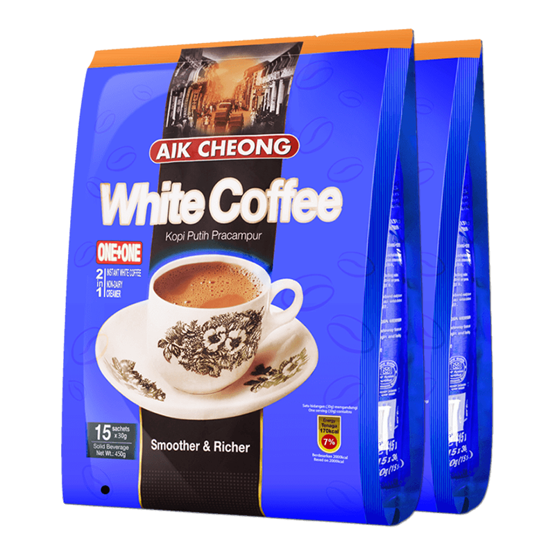 马来西亚进口 益昌2合1无加蔗糖速溶白咖啡粉 冲调饮品 15条450g*2袋