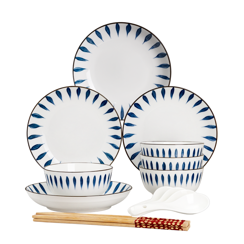 浩雅 釉下彩碗碟套装日式家用景德镇陶瓷餐具碗盘面碗汤碗情侣碗筷组合16头兰草