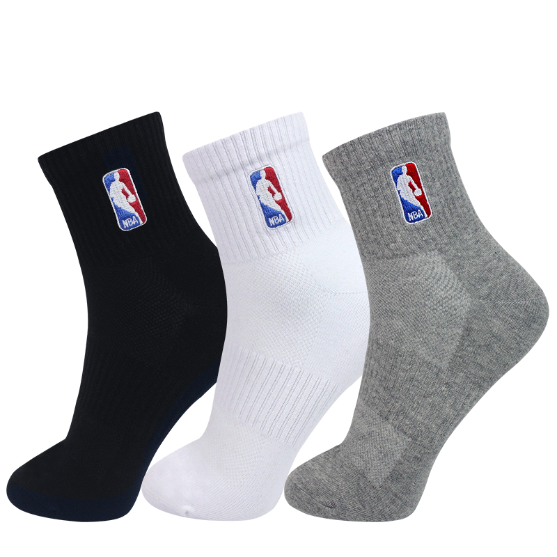 NBA男士袜子防臭消臭抗菌抑菌网眼吸汗透气男袜春夏季跑步休闲篮球运动棉袜3双装