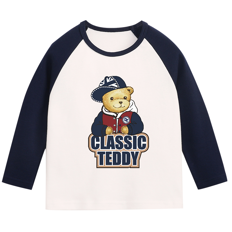 精典泰迪 Classic Teddy 童装儿童长袖T恤男女童打底衫宝宝衣服中小童上衣 棒球帽子熊-深蓝 120
