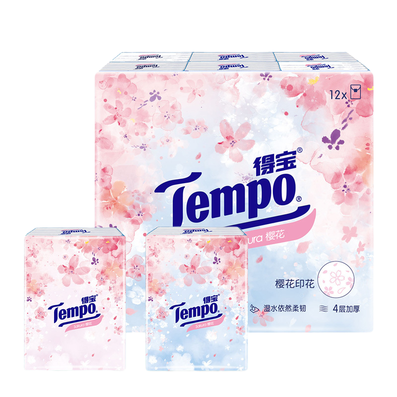得宝(Tempo) 手帕纸 迷你樱花季特定款12包*4层*7张小包纸巾   樱花香型