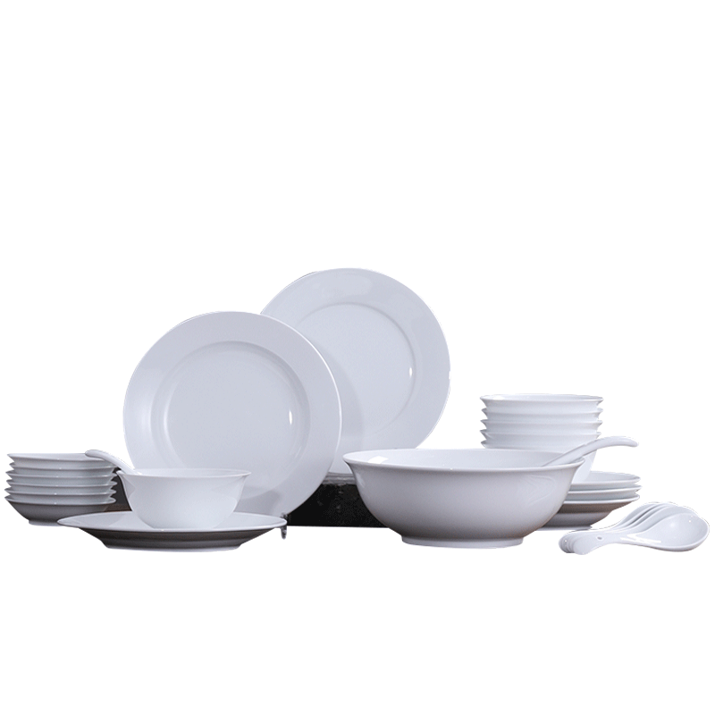 景德镇官方高白瓷简约中式餐具套装6人食 纯白色碗碟组合26头
