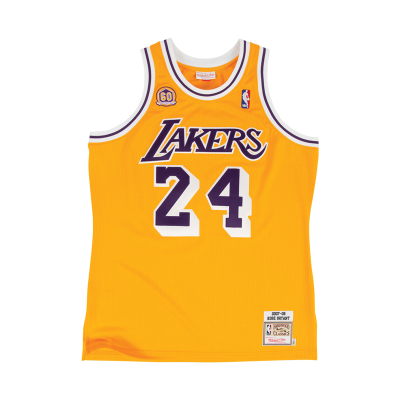 Mitchell Ness复古球衣 AU球员版 NBA湖人队60周年科比24号 MN男篮球服运动背心 黄色 L