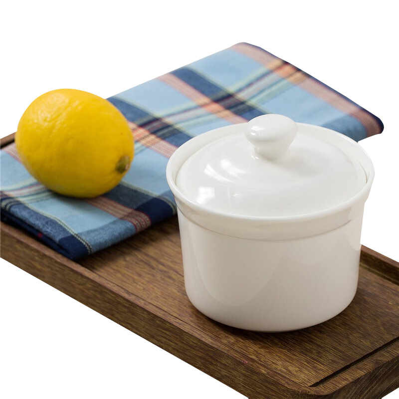 SKYTOP斯凯绨 陶瓷碗带盖骨瓷隔水炖盅单人份纯白250ml