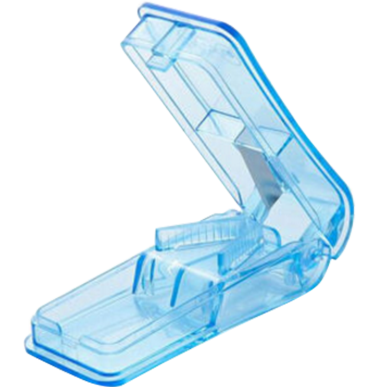 班哲尼 切药器四切可固定药片分割器药片研磨器收纳盒粉碎器掰药器打粉磨粉器透明便携迷你塑料药盒 蓝色