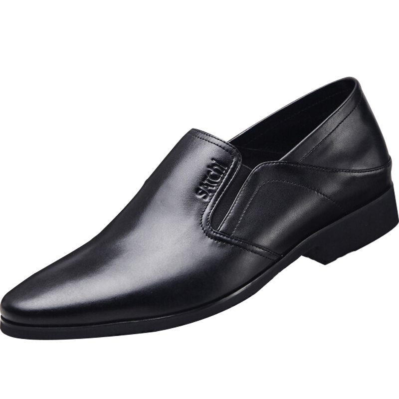 Satchi沙驰男鞋新款商场同款尖头头层细腻小牛皮商务休闲软底软面皮鞋 尊贵黑色 39