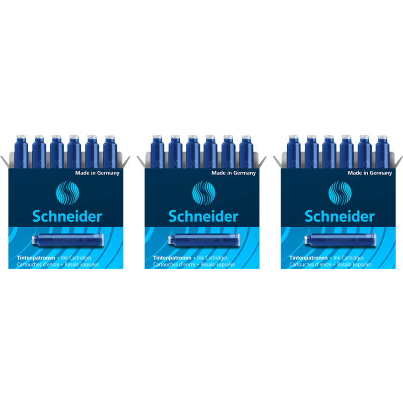 施耐德（Schneider）钢笔墨囊墨水胆非碳素不堵笔德国进口欧标钢笔适用 蓝色 3盒/18支装6603