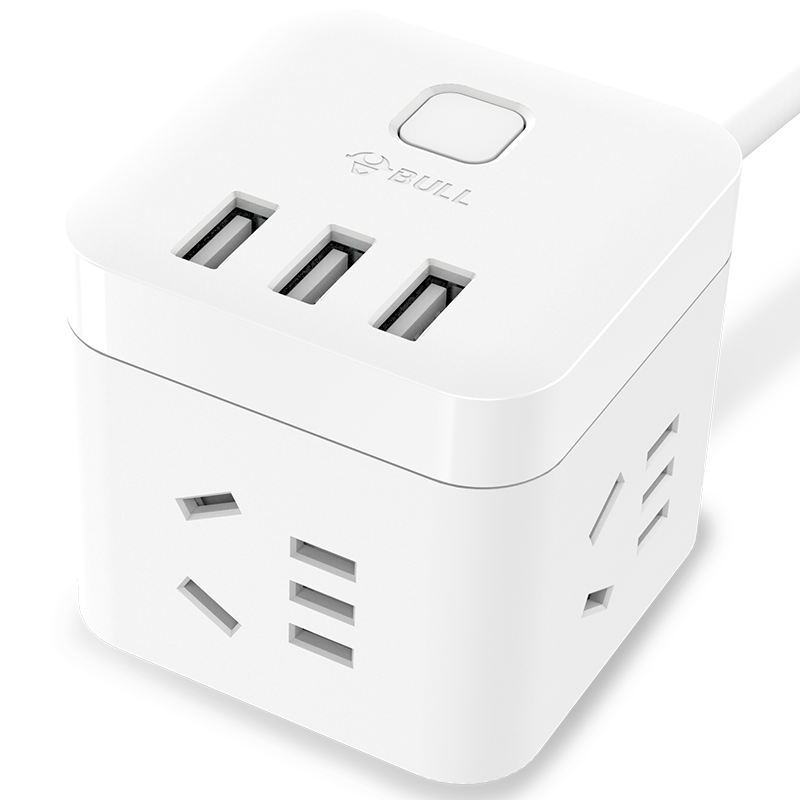 公牛（BULL) 魔方智能USB插座 插线板/插排/排插/接线板/拖线板  GN-U303U 白色魔方USB插座全长1.5米