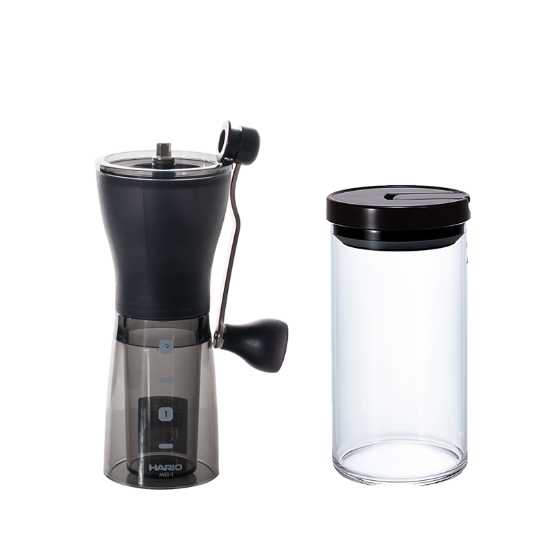 HARIO咖啡磨豆机MSS+玻璃真空密封罐800ML*1咖啡具套装 黑色