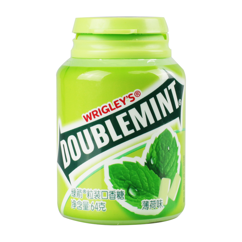绿箭（DOUBLEMINT）口香糖 原味薄荷味约40粒64g单瓶装 办公室休闲零食（新旧包装随机发）