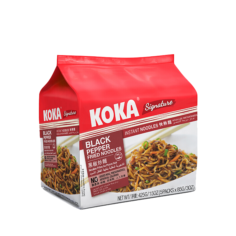 KOKA 可口方便面 黑椒炒面快熟泡面 85g*5 新加坡进口
