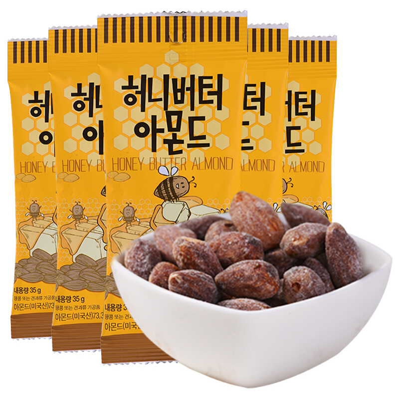 韩国进口 汤姆农场蜂蜜黄油扁桃仁 35g*5坚果零食巴旦木
