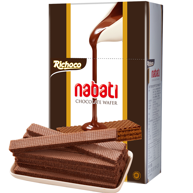 印尼进口纳宝帝Nabati丽芝士（Richeese）丽巧克儿童休闲零食巧克力味威化饼干糕点200g/盒早餐下午茶点心