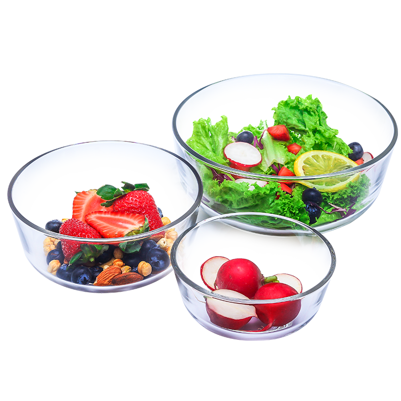 Ocean泰国进口玻璃沙拉碗水果盘微波炉泡面透明汤碗三件套装