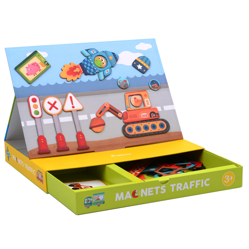 弥鹿（MiDeer）儿童玩具磁力片拼图玩具 磁力贴游戏套装-交通工具