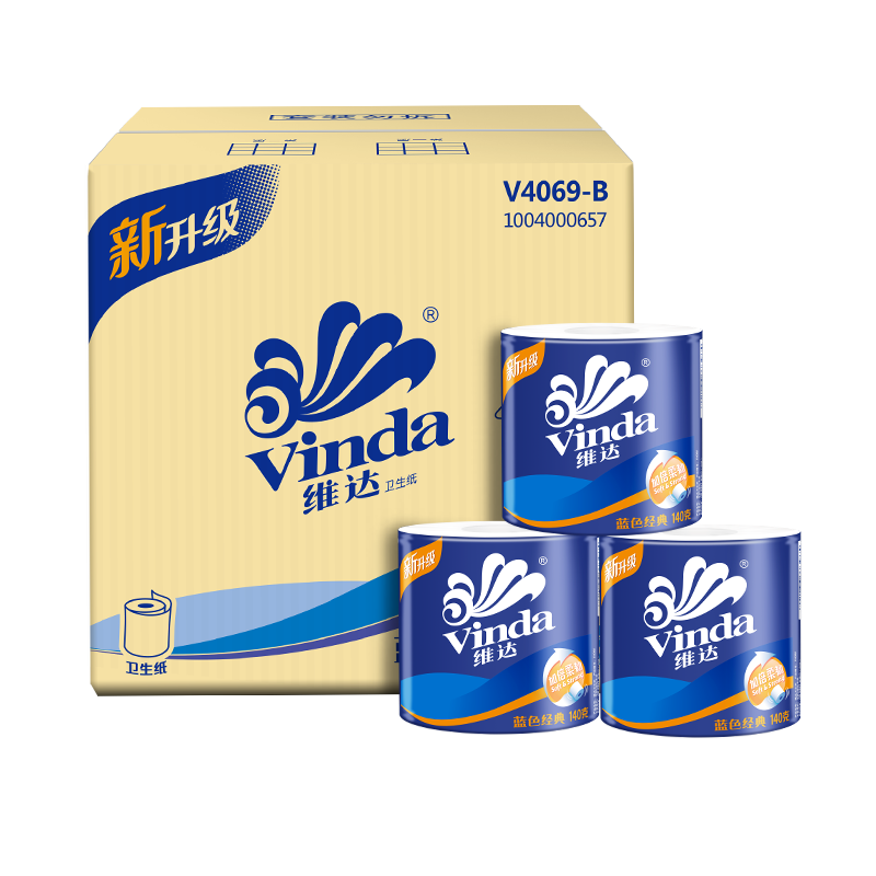 维达(Vinda) 卷纸 蓝色经典4层140克*27卷 卫生卷筒纸 纸巾（整箱销售）4层加厚，易降解