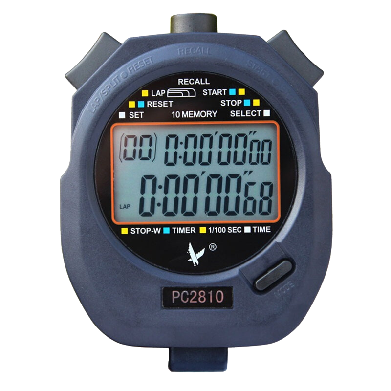 天福秒表计时器 运动会比赛计时 训练计数教练多功能记忆电子跑表PC2810双排10道