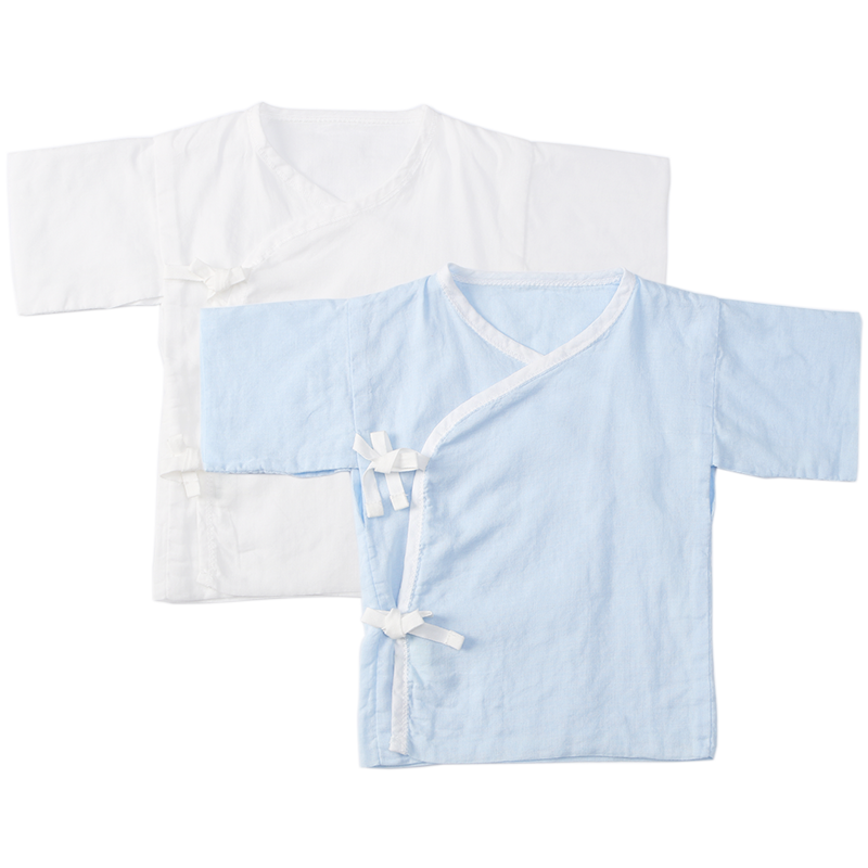 全棉时代 婴儿连体服新生儿衣服短款礼盒2件装0-3个月纯棉水洗纱布宝宝服 2件/盒 蓝色+白色-59/44