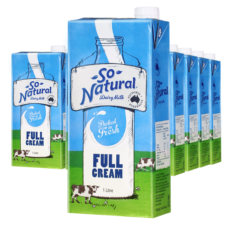 澳洲原装进口 澳伯顿(So Natural) 高钙全脂纯牛奶 1L*12盒/箱 优质乳蛋白
