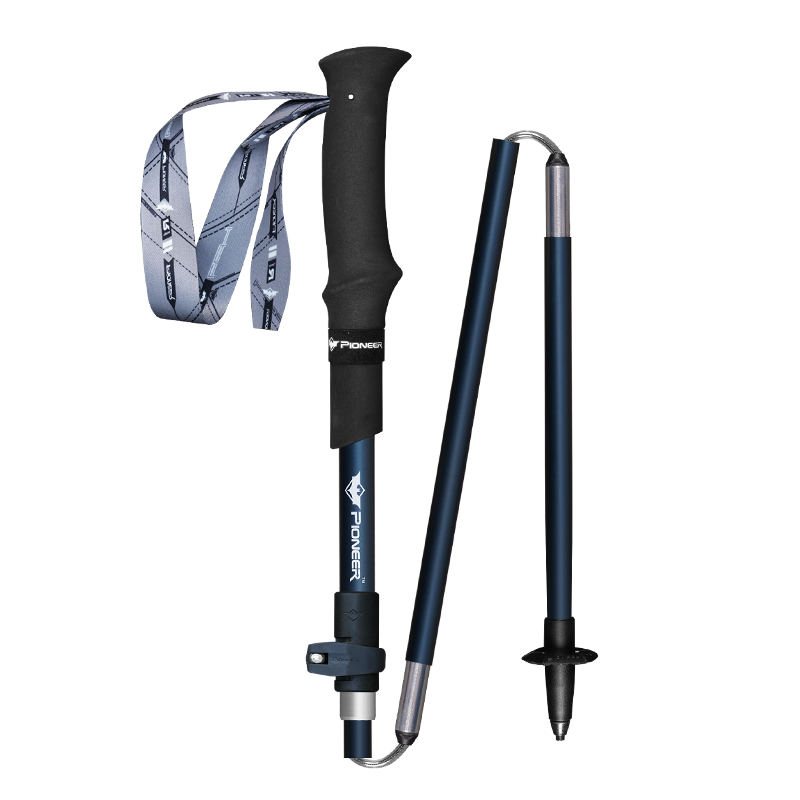 开拓者（PIONEER）天狼星2系 登山杖碳纤维加铝合金手杖5节折叠伸缩 户外徒步越野跑拐杖黑蓝色