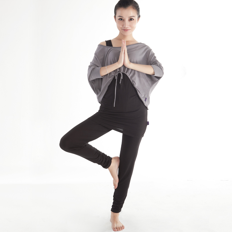 CONNY孕妇瑜伽服女孕期运动健身服休闲家具宽松大码三件套装 灰+黑三件套 XL
