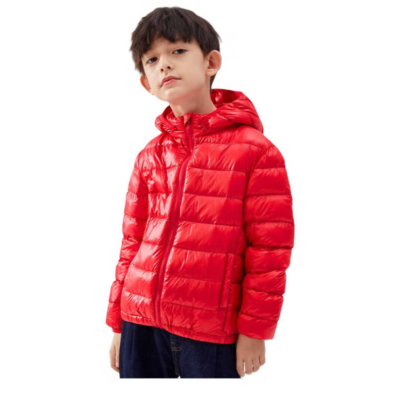 真维斯儿童轻薄款羽绒服男童秋冬季时尚外套女童纯色外穿冬装红110